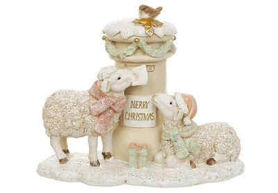 Декоративна фігурка з LED Merry Christmas з овечками 13см Символ року