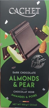 Черный шоколад Cachet Almonds & Pear 57% с миндалем и грушей, 100 г