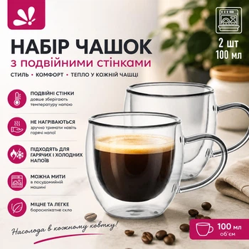 Набор чашек 100 мл Kamille из боросиликатного стекла с двойными стенками 2 шт КМ-9012