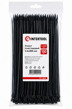 Хомут пластиковий Intertool TC-3621 чорний 200×3,6 мм