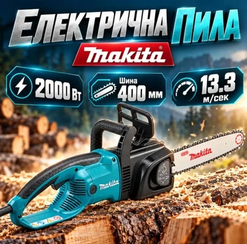 Пила електрична Makita потужність 2000 Вт Шина 400 мм Швидкість ланцюга 13.3 м/сек