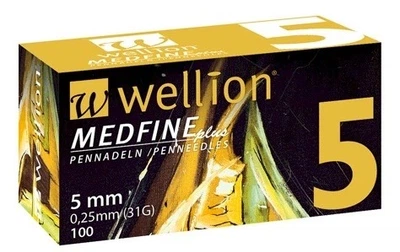 Иглы для инсулиновых шприц-ручек Wellion MEDFINE plus 0,25(mm)(31G) x 5 мм, упаковка 100 шт.