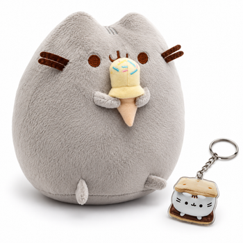 Мягкая игрушка 2Life Pusheen Cat Пушин Кэт Кот 12х15 см с Мороженым Серый и Брелок Пушин Сэндвич v-13552