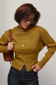 В'язана кофта зі змійкою спереду колір хакі розмір ONE SIZE FL_003600