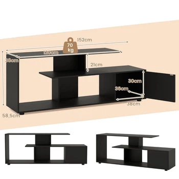 Модульная поворотная TV-тумба, 152×38×58,5 см, цвет: черный Costway