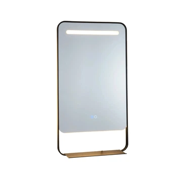 Дзеркало для ванної з полицею та LED-підсвіткою, 80×60 см, колір: золотистий Costway