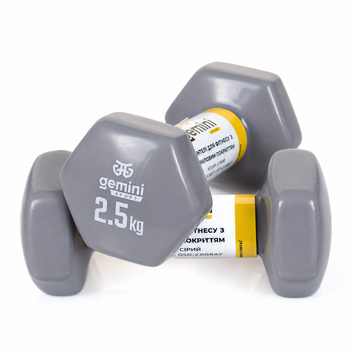 Гантели Gemini Sport для фитнеса с виниловым покрытием 2шт по 2.5кг GSD-2.5GRAY