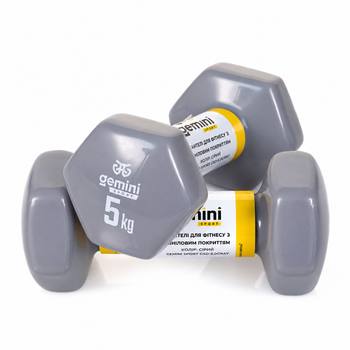 Гантели для фитнеса Gemini Sport с виниловым покрытием 2×5 кг GSD-5.0GRAY