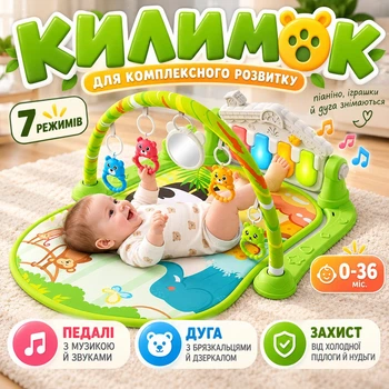 Развивающий термоковрик с музыкальным пианино для младенцев на пол (игровой интерактивный детский коврик)