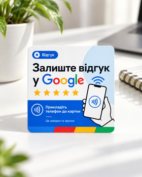 Табличка NFC CARD Review для отзывов Google 10x10 см
