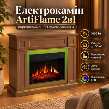 Каминокомплект с эффектом пламени ArtiFlame Электрокамин 2в1 угловой пристенный Камин электрический со звуком горения огня 1800 Вт