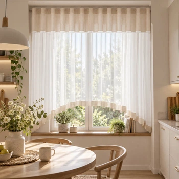 Кухонная тюль арка Adagio Windows Decor Бежевая сетка на универсальной тесьме в размерах 2,8х1,7м, легкая штора для окна