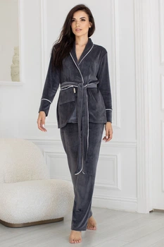Женский брючный комплект из теплого велюра Кг1424 Графитовый, 3XL
