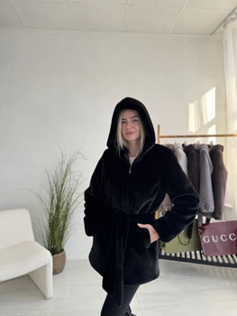 Жіноча коротка еко шуба норка з капюшоном на блискавці 75 см MNC чорний 39rv307 42