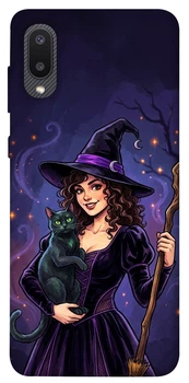 Чехол для Galaxy A02 с принтом Witch and cat