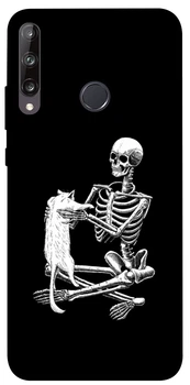 Чехол для Huawei P40 Lite E с принтом Skeleton with cat