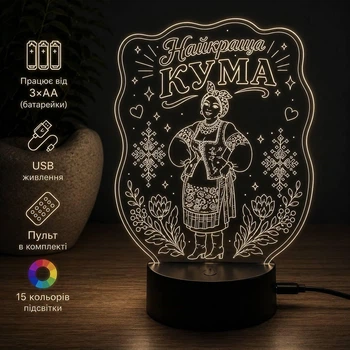 Светильник ночник «Лучшая кума» — именная 3D лампа с пультом, подарок любимой куме на день рождения. Светильник с Вашим текстом! (3DP243)