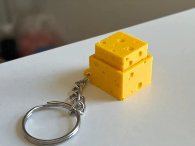 Брелок-клікер антистрес на ключі у вигляді жовтого сиру 3D друк