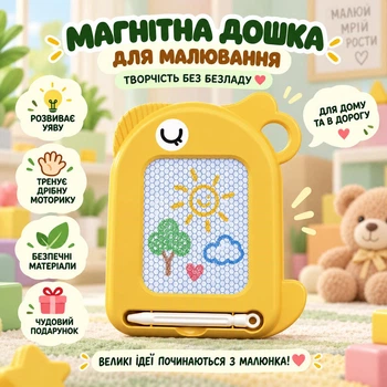 Магнітна дошка-брелок для малювання дитяча багаторазова зі стилусом і кріпленням на рюкзак Жовта