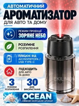 Автоматический ароматизатор в авто Ocean, автопарфюм, электронный аромадиффузор, пахучка для салона автомобиля с проекцией «Звездное небо», парфюм, 3 режима, аккумуляторный