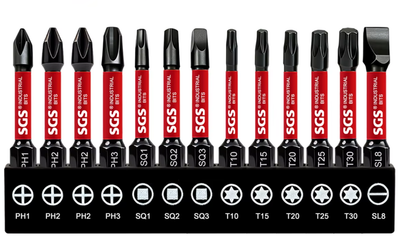 Набір ударних торсіонних біт SGS Industrial S2 50 мм, 13 шт. (PH, SQ, Torx, SL)