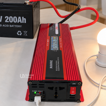 Инвертор преобразователь напряжения 12В–220В UKC 2000W с дисплеем, USB и кабелем для прикуривателя, для резервного питания техники и освещения от АКБ 12В, реальная номинальная мощность 1200Вт, пиковая 2400Вт, KC-2000