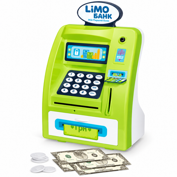 Детский банкомат-копилка Limo Toy M 4550 I UA с кодовым замком, сканером отпечатка и украинской озвучкой, зеленый