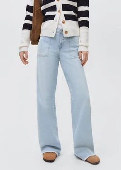 Джинси для дівчинки Mango блакитний XS (158) Wide Leg, із накладними кишенями та бахромою