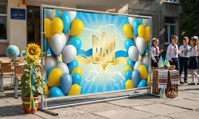 Баннер для фотозоны патриотический PHOTODECOR «Патриотические шары и Трезубец» 1 кв.м