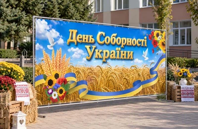 Баннер для фотозоны патриотический PHOTODECOR «День Соборности Украины — пшеница и лента» 1 кв.м