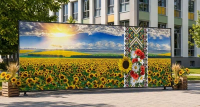 Баннер для фотозоны патриотический PHOTODECOR «Подсолнухи с вышитым орнаментом» 1 кв.м