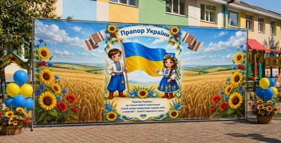 Баннер для фотозоны патриотический PHOTODECOR «Флаг Украины с детьми в вышиванках» 1 кв.м