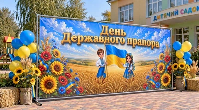 Баннер для фотозоны патриотический PHOTODECOR «День Государственного Флага с детьми» 1 кв.м