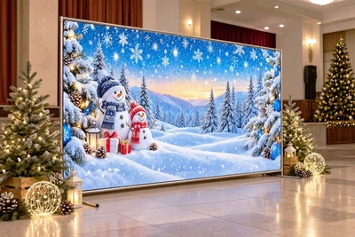 Баннер для фотозоны новогодний PHOTODECOR «Сніговики з подарками в зимовому лесі» 1 кв.м