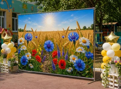 Баннер для фотозоны патриотический PHOTODECOR «Украина с полевыми цветами, васильками и маками» 1 кв.м