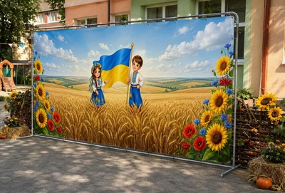 Баннер для фотозоны патриотический PHOTODECOR «Украина с детьми в вышиванках» 1 кв.м