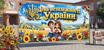 Баннер для фотозоны патриотический PHOTODECOR «День Независимости Украины — фотозона для детского сада» 1 кв.м