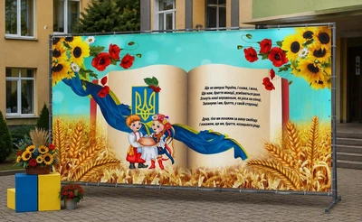 Баннер для фотозоны патриотический PHOTODECOR «Книга с гимном Украины, пшеницей и флагом» 1 кв.м