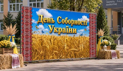 Баннер для фотозоны патриотический PHOTODECOR «День Соборности Украины — вышитый орнамент» 1 кв.м