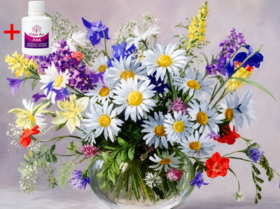 Алмазная мозаика на подрамнике ColorArt 30х40 Букет полевых цветов STP459 + Подарок лак для покрытия