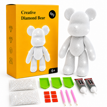 Фигурка для выкладки стразами Алмазная мозаика ColorArt Мишка 5D белый 33см + Подарок лак для покрытия