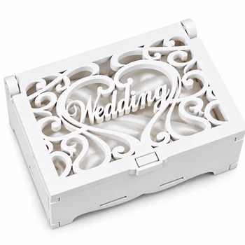 Весільна скринька для обручок «Wedding Heart» біла ажурна з подушечкою 15×10×6 см (SD-00086)