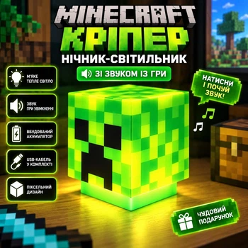 Ночник Крипер Майнкрафт, LED светильник со звуком на аккумуляторе