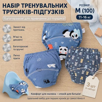 Набор многоразовых тренировочных трусиков подгузников для мальчиков синие 3 шт для приучения к горшку