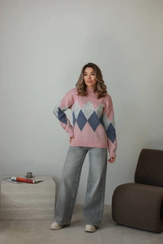 Жіночий вʼязаний светр ROMB , колір Пудра світла , розмір One Size