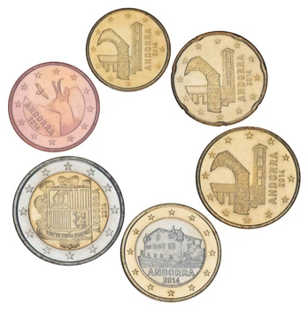 Набор монет Андорра набор из 6 монет евро 2014 UNC 5, 10, 20, 50 центов, 1, 2 евро