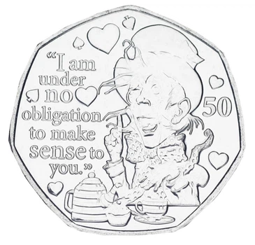 Монета Острів Мен 50 пенсів 2021 UNC Пригоди Аліси в Країні див - The Mad Hatter