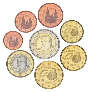 Набор монет Испания набор из 8 монет евро 2014 UNC 1, 2, 5, 10, 20, 50 евроцентов, 1, 2 евро