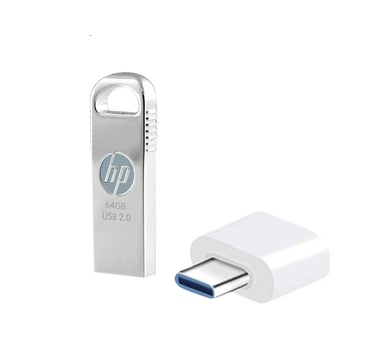Флеш память USB HP V206w 64GB USB 2.0 Silver переходник Type-C