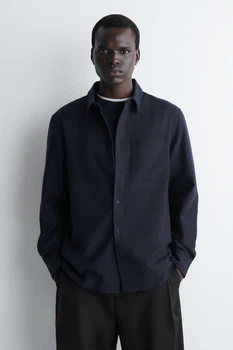 Сорочка чоловіча COS relaxed brushed cotton-blend shirt 1256067005 M Темний синій